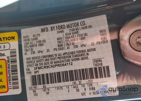 2023 Ford Bronco Sport Outer Banks z USA, uszkodzony, nr VIN 3FMCR9C62PRD64112